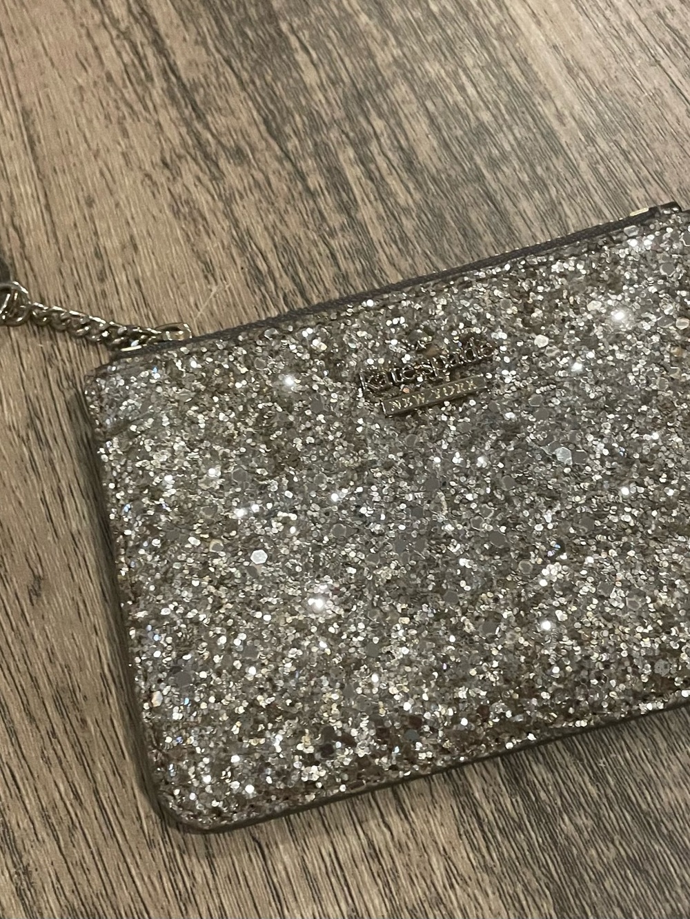 kate spade Silver Gold Glitter Mini Pouch with Keyring - Picture 2 of 5
